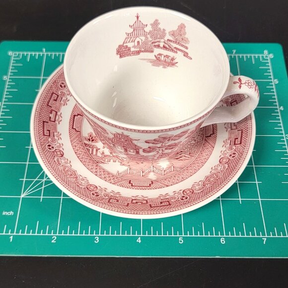 Spode Red Willow Cup and Saucer Set Archive Collection Cranberry Repro England - Picture 13 of 13